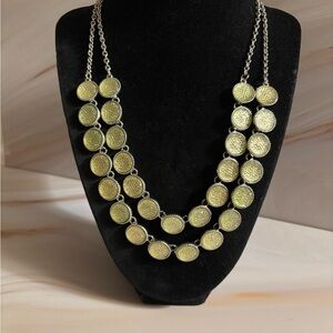 Ann Taylor Silver Tone Pale Yellow Double Layered Necklace 19”+3”